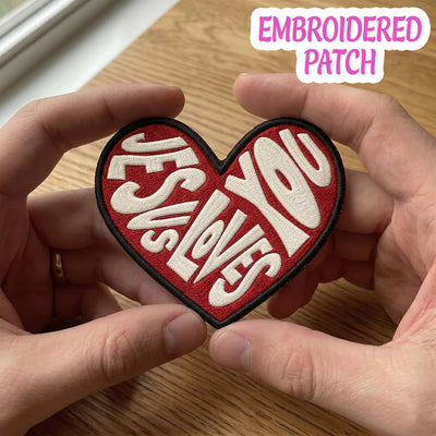 Jesus Loves You Heart Embroidered Patch, Christian Iron-On Badge, Religious Faith Apparel