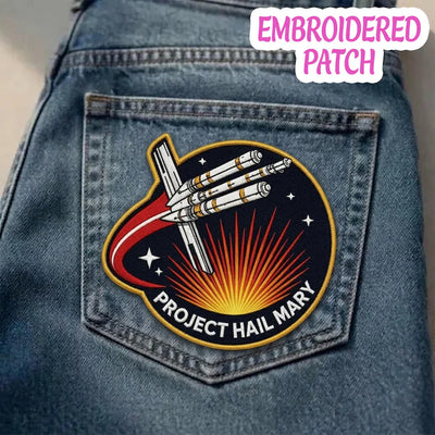 Project Hail Mary Embroidered Iron-On Patch, Sci-Fi Space Mission Badge, Astronomy Aerospace Apparel Detail