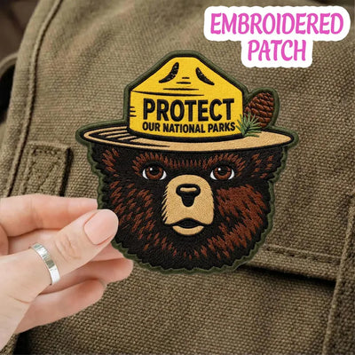 Embroidered Bear Patch, Protect National Parks Badge, Nature Lover Iron On Applique