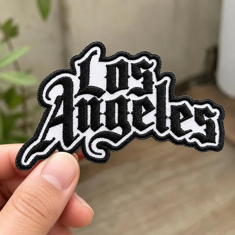 Los Angeles Patch, Old English Font Embroidered California Badge, Streetwear Iron On Patch, West Coast Travel Souvenir, Denim Jacket DIY