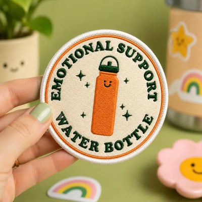 Emotional Support Water Bottle Patch, Funny Hydro Flask Embroidered Badge, Retro Iron On Round Cute Patch, Gift for Friends, DIY