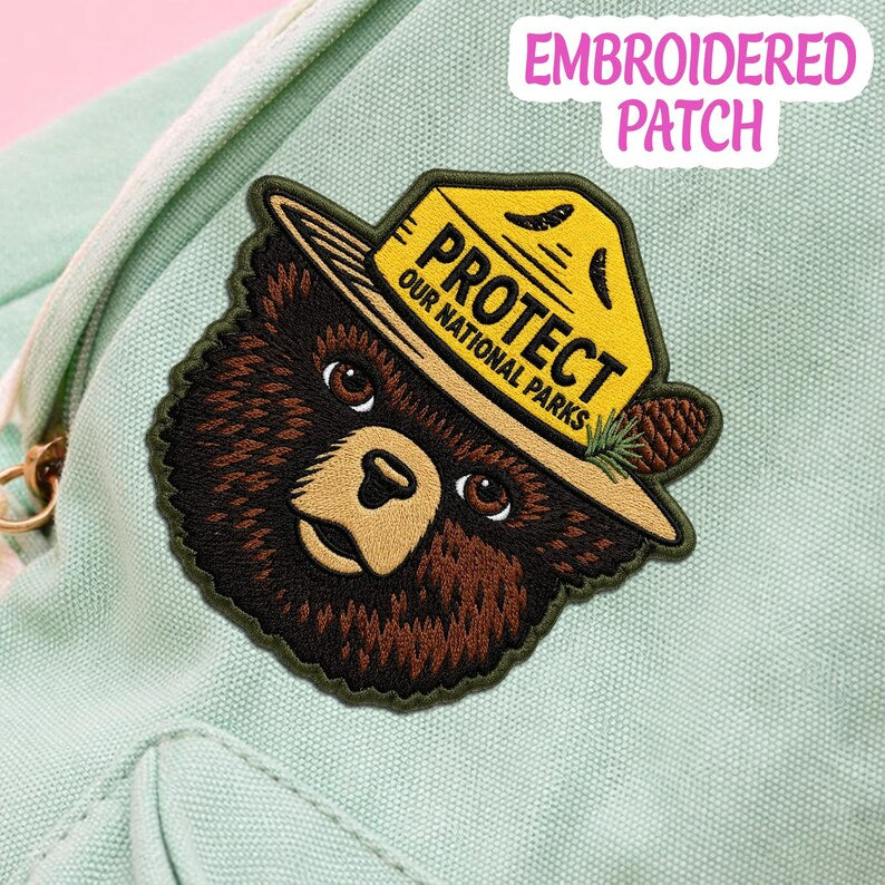Embroidered Bear Patch, Protect National Parks Badge, Nature Lover Iron On Applique
