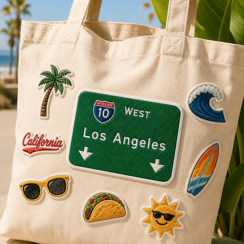 Los Angeles Embroidered Patch, Interstate 10 West Highway Sign Badge, Traffic Patch, California Road Trip Gift