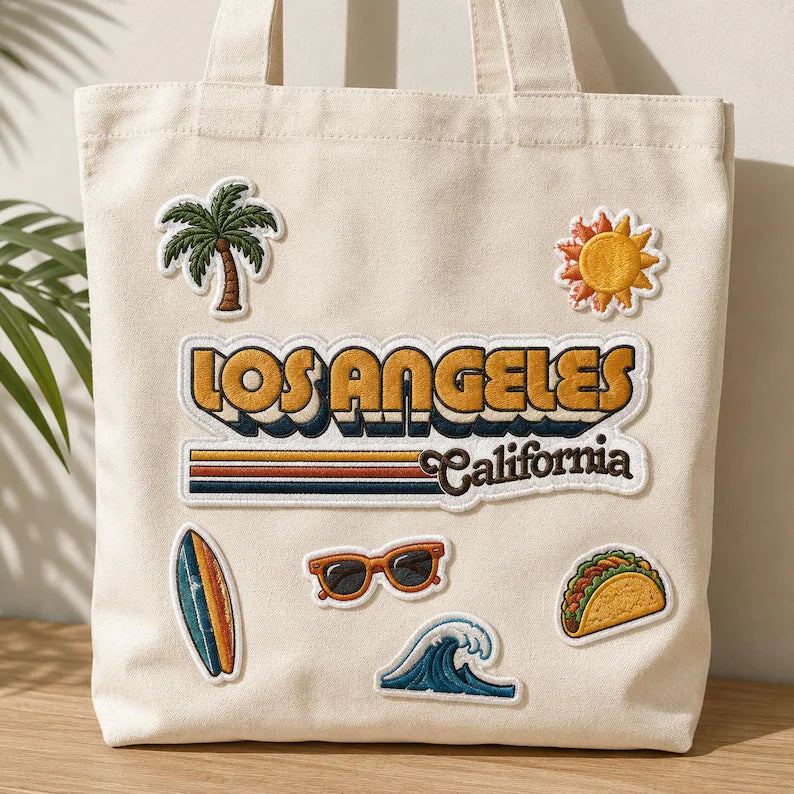 Los Angeles Embroidered Patch, 70s Retro Typography California Badge, Sunset Patch, West Coast Travel Gift For Friends