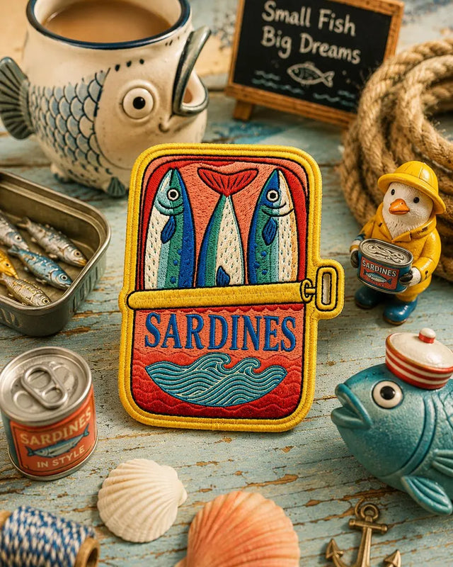 Sardine Can Embroidered Patch, Fish Patch, Coastal Summer Badge, Sardine Lover Iron-on Patch, Gift For Her Him