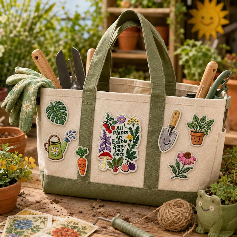 All Plants Are Edible Some Only Once Patch, Floral Gardening Embroidered Badge, Dark Botanical Iron On Patch, Gothic Plant Love Gift