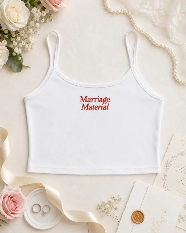 Marriage Material Spaghetti Strap Top, Embroidery Modal Tank Bridal Shower Gift, Engagement Gift Bachelorette Party, New Mrs. Tank Top
