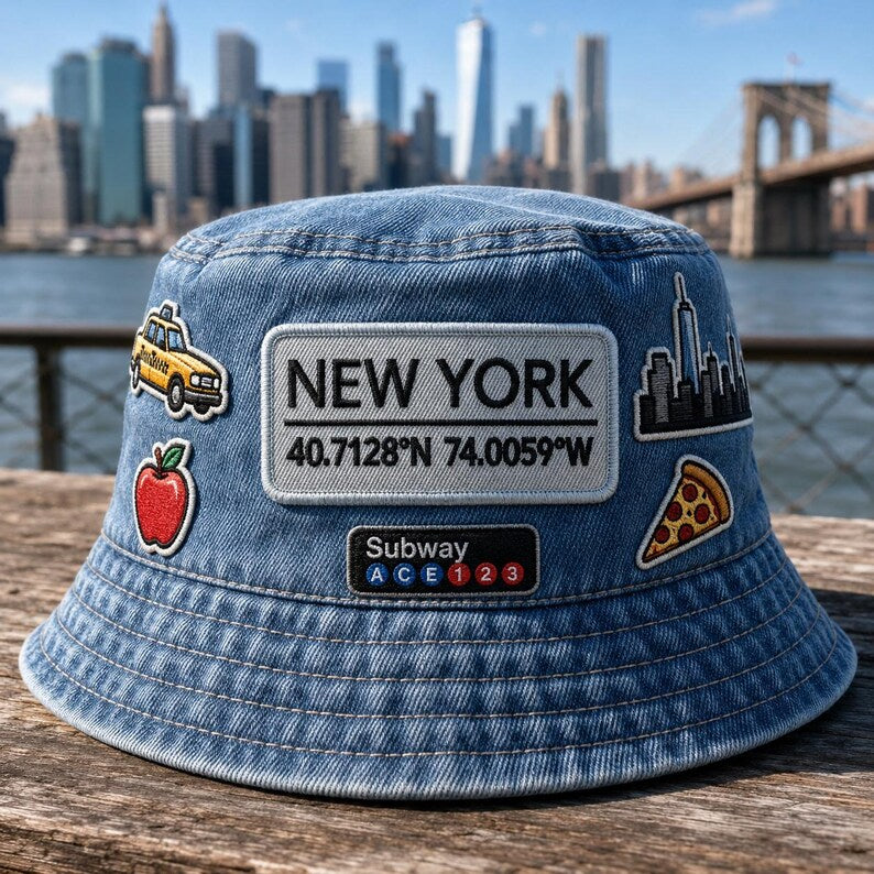 New York Coordinates Embroidered Patch, Vintage NYC Geographic Iron On Patch, Minimalist City Badge, Big Apple Travel Jacket Backpack Gift