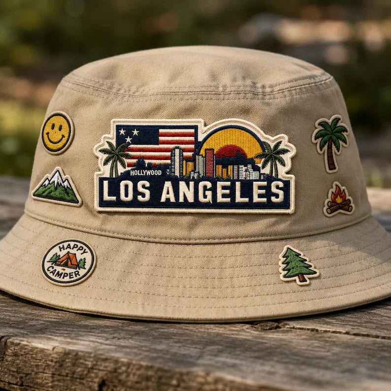 Los Angeles Embroidered Patch, Retro Sunset Skyline California Badge, American Flag Embroidered Patch, West Coast Travel Gift, Denim Jacket
