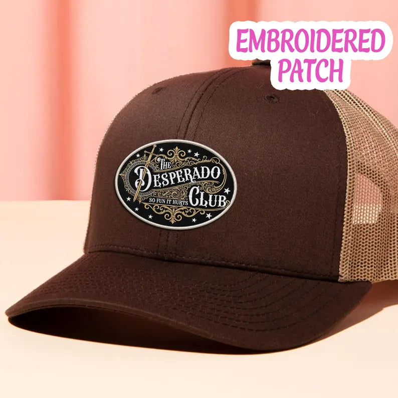 The Desperado Club Embroidered Patch, Western Sword Badge, Iron On Cowboy Gamer Accessory