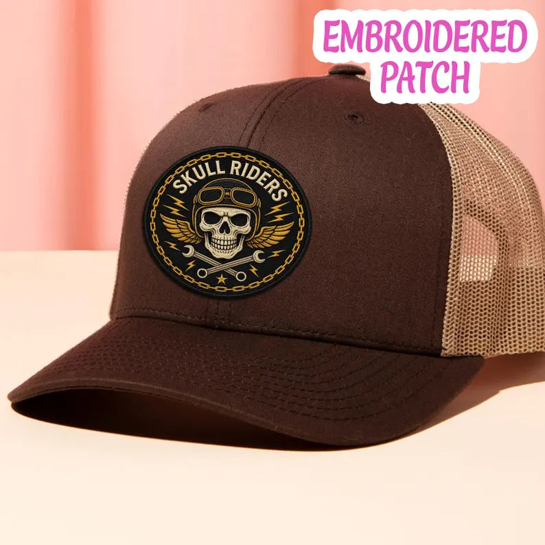 Skull Riders Embroidered Patch, Winged Biker Badge, Crossed Wrenches Iron On
