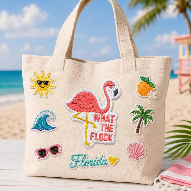 What the Flock Patch, Funny Flamingo Embroidered Badge, Retro Florida Tropical Patch, Gift for Flamingo Lovers, Denim Jacket DIY