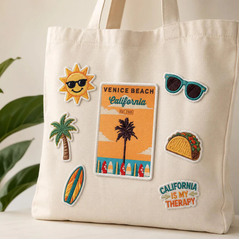 Venice Beach Patch, Retro California Surf Embroidered Badge, Iron On Rectangle Travel Poster Patch, West Coast Gift For Friends