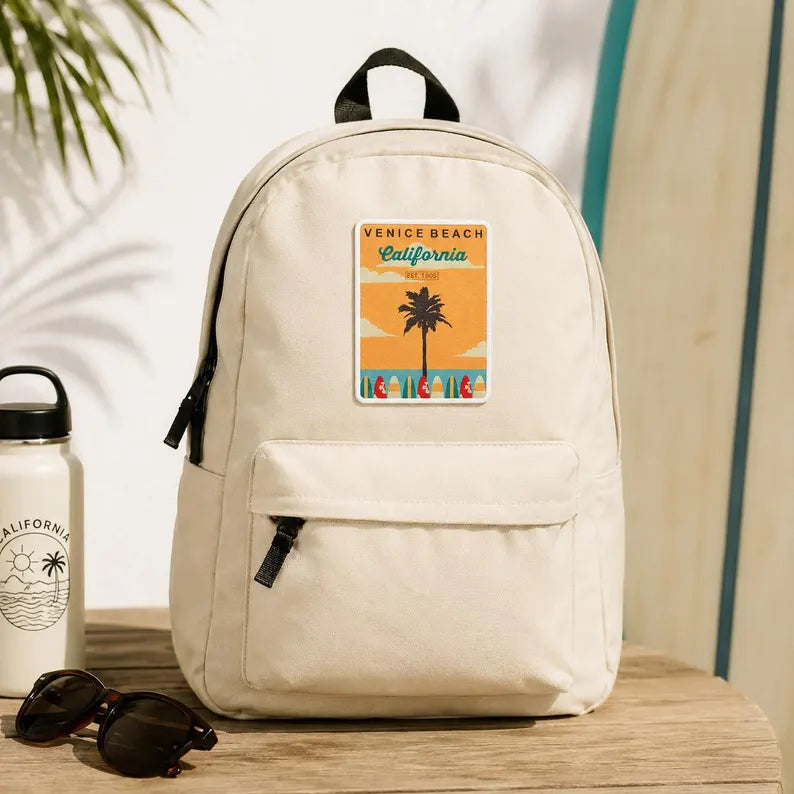 Venice Beach Patch, Retro California Surf Embroidered Badge, Iron On Rectangle Travel Poster Patch, West Coast Gift For Friends