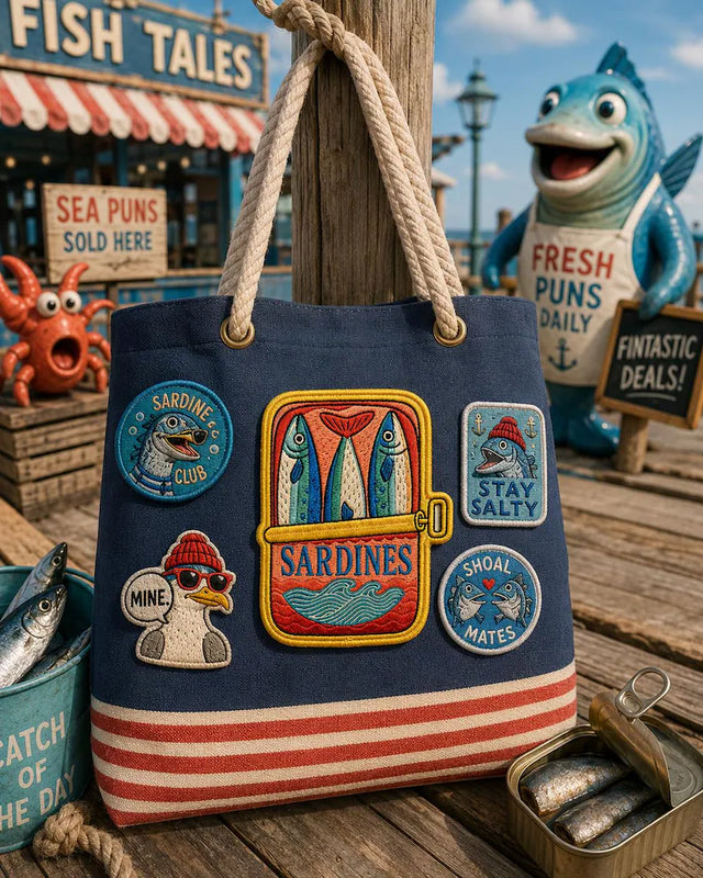 Sardine Can Embroidered Patch, Fish Patch, Coastal Summer Badge, Sardine Lover Iron-on Patch, Gift For Her Him