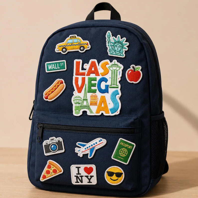 Las Vegas Patch, Typographic City Embroidered Badge, Iconic Landmark Travel Iron On Patch, Backpack Accessory, Vegas Gift