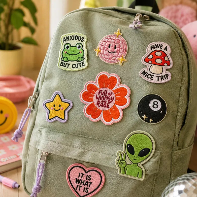 Full of Whimsy and Rage Embroidered Patch, Flower Iron On Patches, Sarcastic Retro 70s Quote Badge, Flower Applique for Jacket Backpack Gift