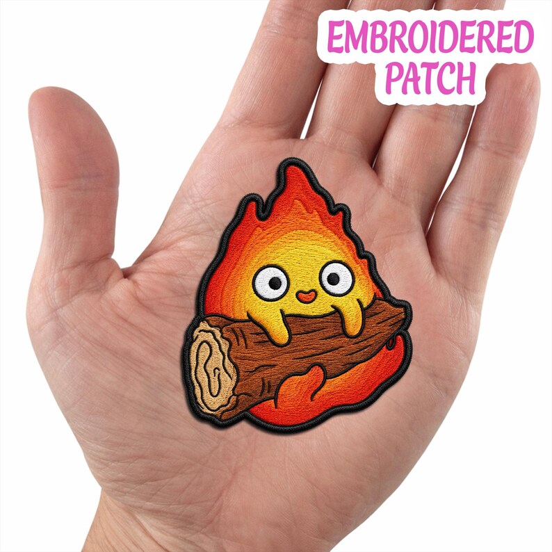 Embroidered Fire Spirit Patch, Anime Flame Iron On Badge, Backpack Jacket Accessory