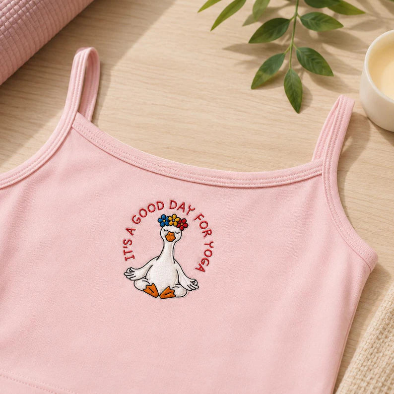 Funny Yoga Goose Strap Top, Namaste Silly Embroidered Crop Top, White Aesthetic Strappy Cami Tank ,Gift for Yoga Instructor Yogi