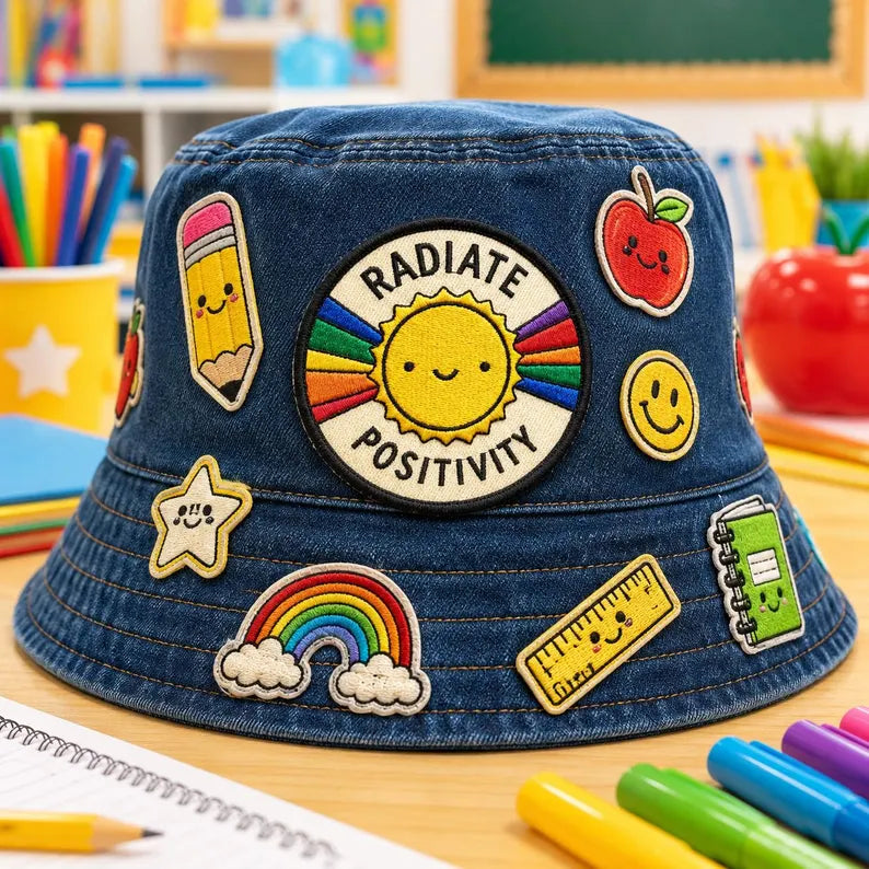 Radiate Positivity Patch, Funny Rainbow Sun Iron On Patch, Cute Mental Health Awareness Badge, Retro Groovy Jumper Jacket Backpack Gift