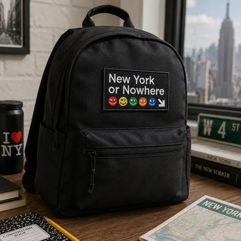 New York Or Nowhere Embroidered Patch, Vintage NYC Subway Sign Iron On Patch, Metro Smiley Badge, Big Apple Transit Jacket Backpack Gift