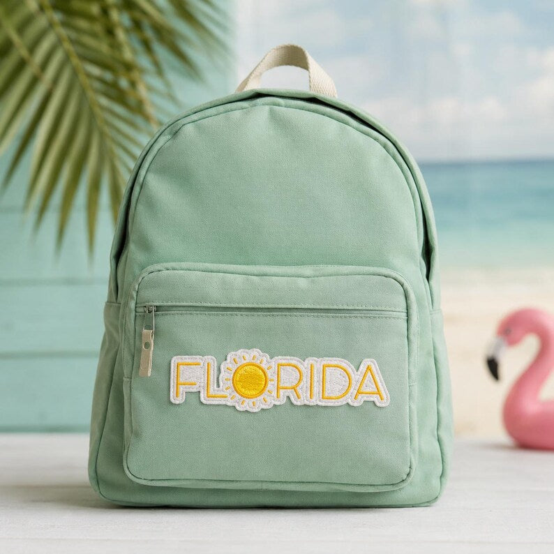 Florida Embroidered Patch, Retro Sunshine State Yellow Badge, Minimalist Sun Patch, Cali Florida Travel Gift For Friend Her
