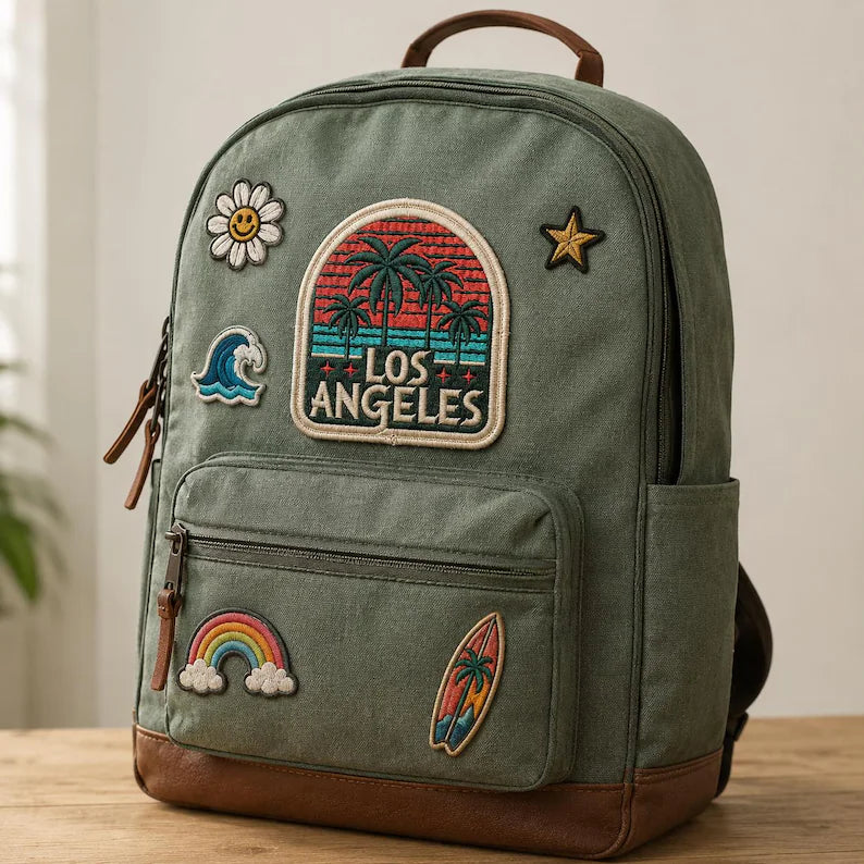 Vintage Los Angeles Embroidered Patch, Retro Sunset Palm Trees California Badge, West Coast Travel Souvenir, Denim Jacket DIY