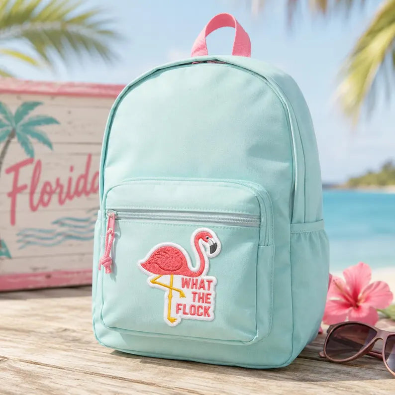 What the Flock Patch, Funny Flamingo Embroidered Badge, Retro Florida Tropical Patch, Gift for Flamingo Lovers, Denim Jacket DIY