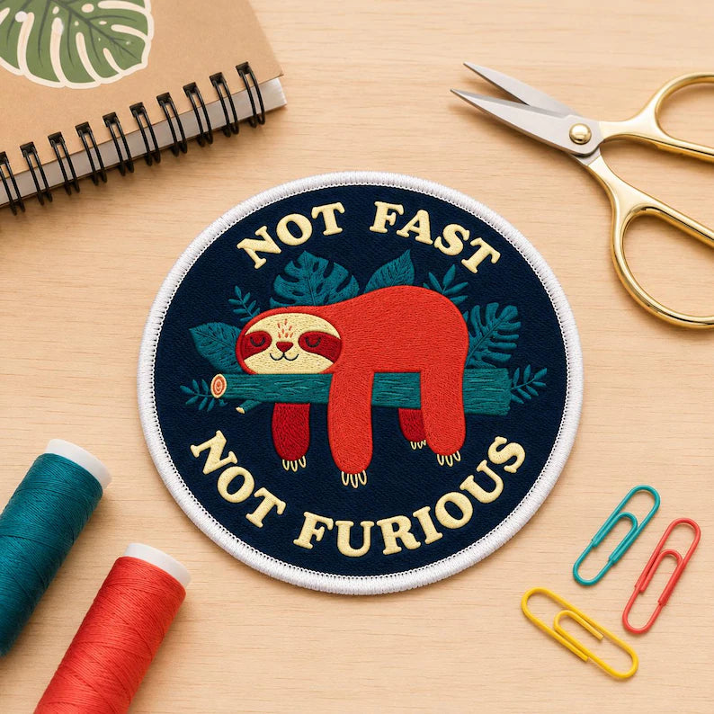 Funny Not Fast Not Furious Embroidered Patch, Retro Cute Animal Badge, Gift for Friends, DIY