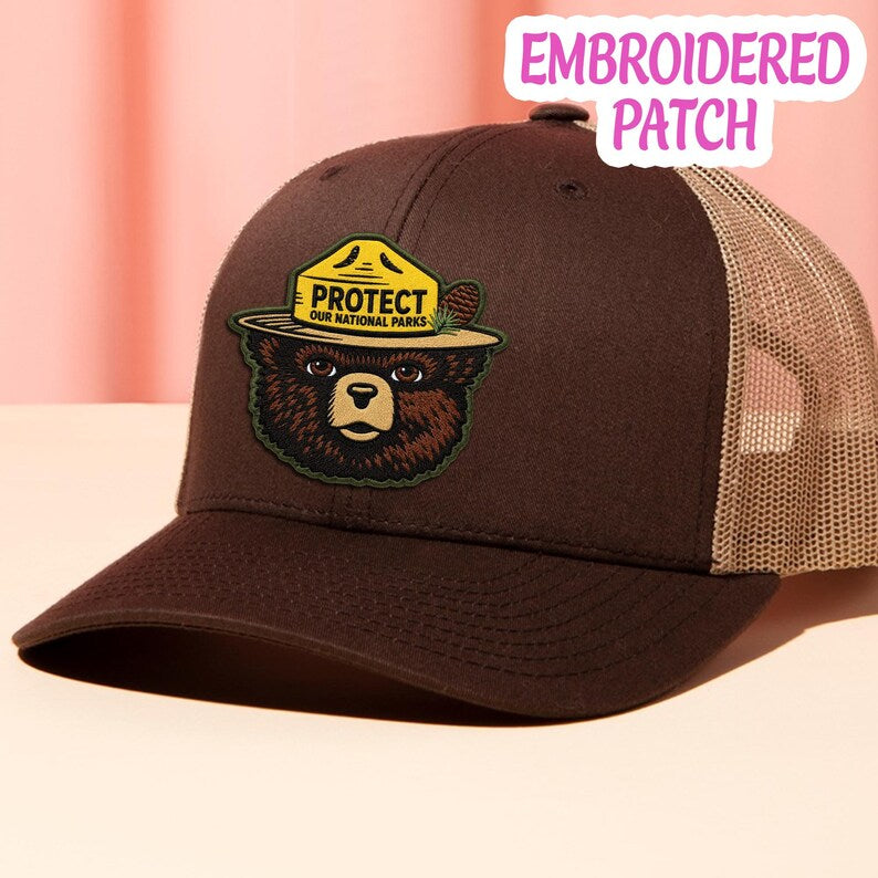 Embroidered Bear Patch, Protect National Parks Badge, Nature Lover Iron On Applique