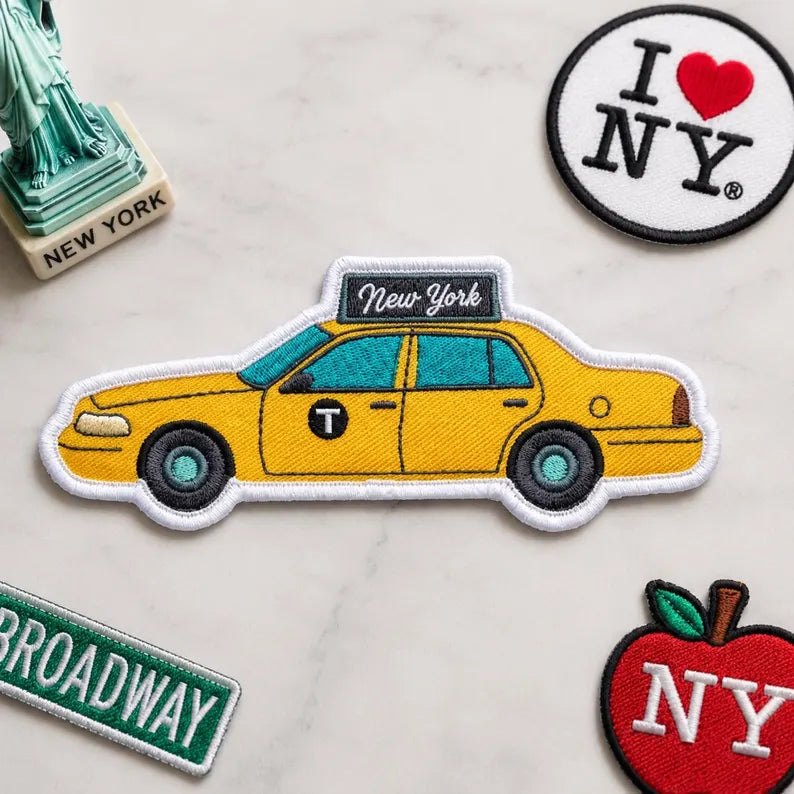New York City Patch, Vintage Yellow Cab Embroidered NYC Badge, Travel Gift for Backpacker, Denim Jacket DIY