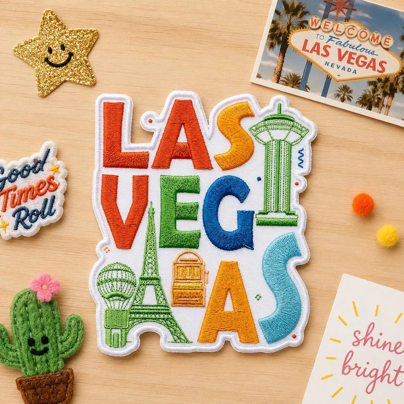 Las Vegas Patch, Typographic City Embroidered Badge, Iconic Landmark Travel Iron On Patch, Backpack Accessory, Vegas Gift