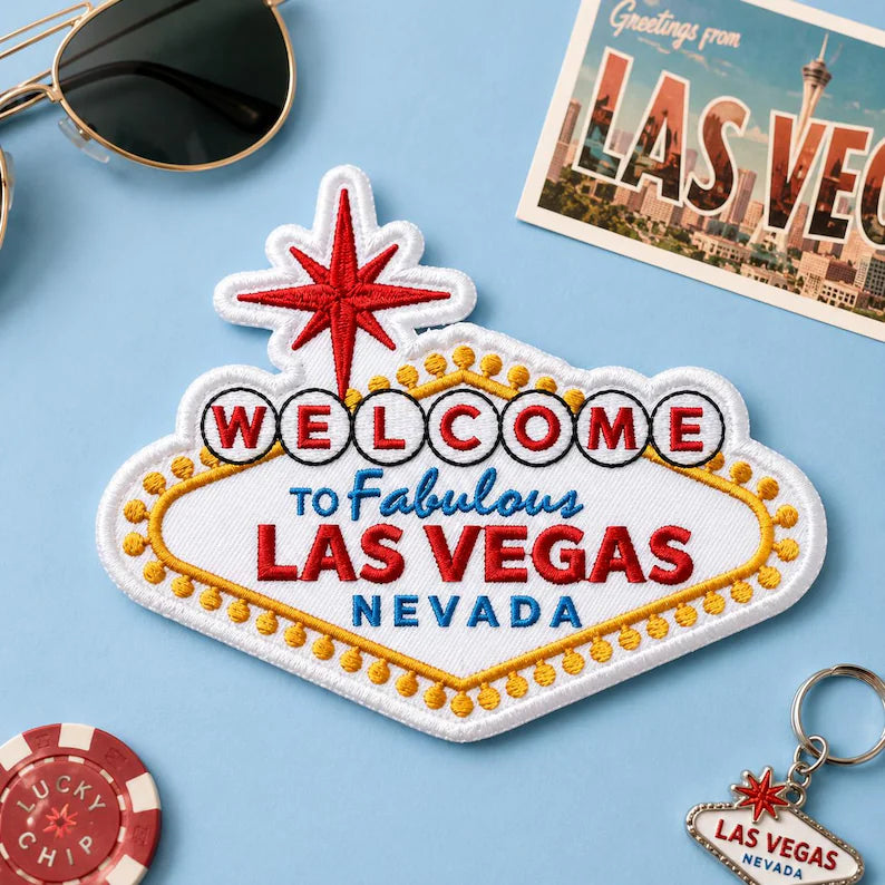 Welcome to Las Vegas Embroidered Patch, Retro Nevada Sign Embroidered Badge, West Coast Travel Gift, Denim Jacket DIY