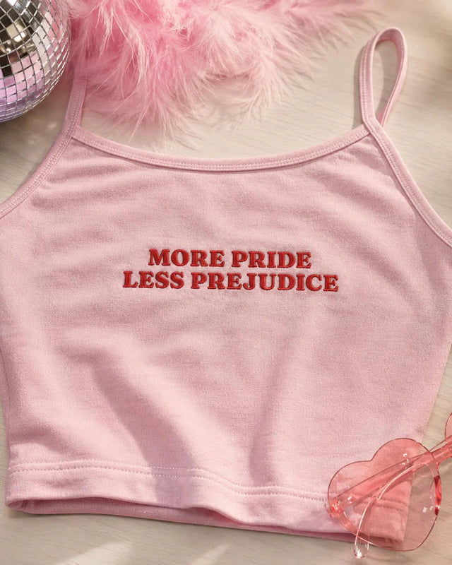 More Pride Less Prejudice Embroidered Strap Top, Y2K Tank Top, Funny LGBTQ Pride Shirt, Queer Equality Tee