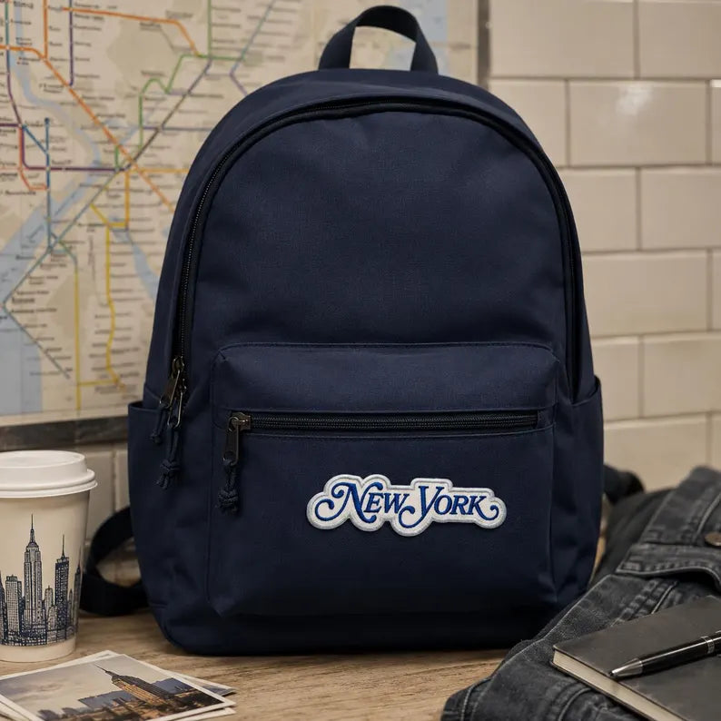 New York Script Embroidered Patch, Vintage NYC Iron On Patch, Cute Retro Royal Blue Badge, Big Apple Travel Jacket Backpack Gift, DIY Craft