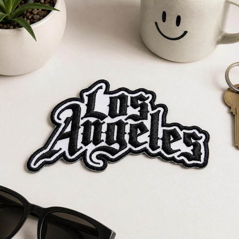 Los Angeles Patch, Old English Font Embroidered California Badge, Streetwear Iron On Patch, West Coast Travel Souvenir, Denim Jacket DIY