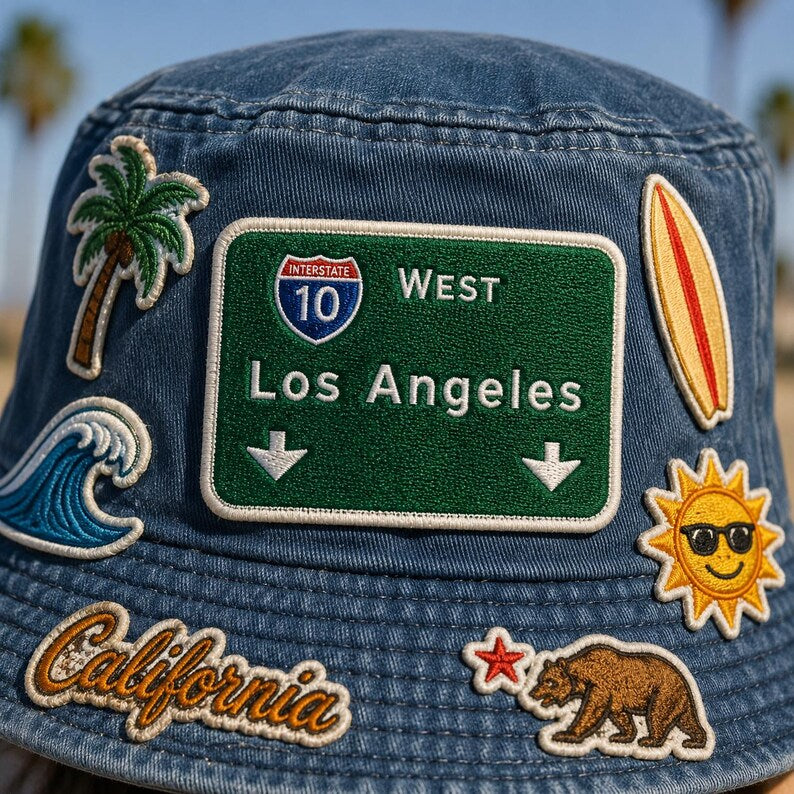 Los Angeles Embroidered Patch, Interstate 10 West Highway Sign Badge, Traffic Patch, California Road Trip Gift