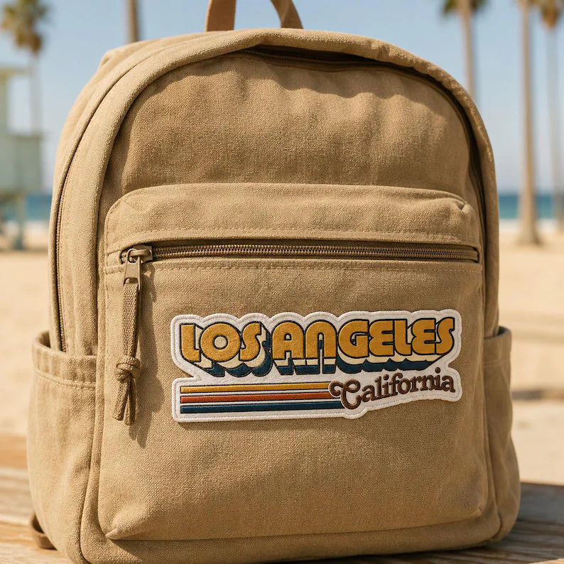 Los Angeles Embroidered Patch, 70s Retro Typography California Badge, Sunset Patch, West Coast Travel Gift For Friends