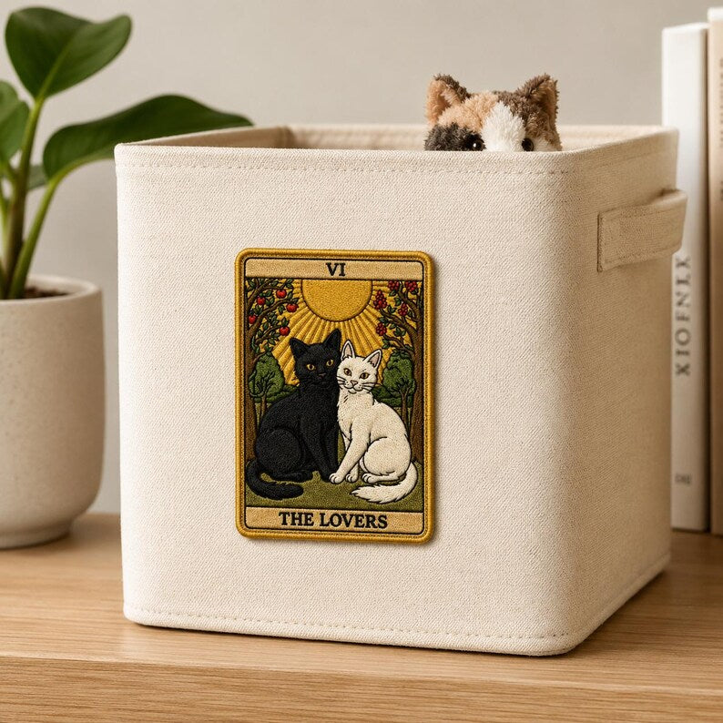 The Lovers Tarot Card Patch, Funny Black White Cat Embroidered Witchy Badge, Retro Rectangle Mystic Iron On Patch, Gift for Cat Lover