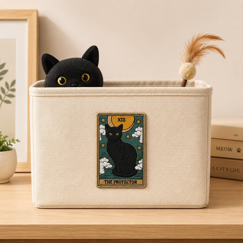 The Protector Tarot Card Patch, Funny Black Cat Embroidered Witchy Badge, Retro Rectangle Mystic Iron On Patch, Gift for Cat Lover