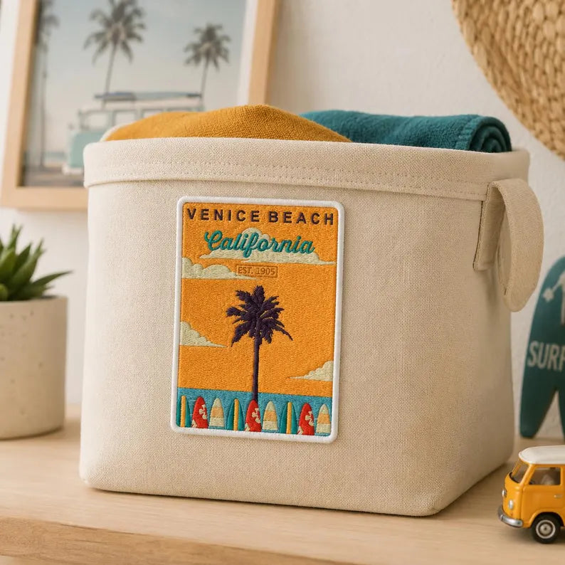 Venice Beach Patch, Retro California Surf Embroidered Badge, Iron On Rectangle Travel Poster Patch, West Coast Gift For Friends