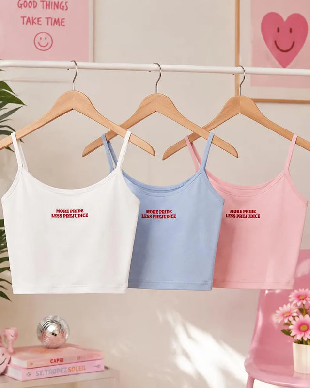 More Pride Less Prejudice Embroidered Strap Top, Y2K Tank Top, Funny LGBTQ Pride Shirt, Queer Equality Tee