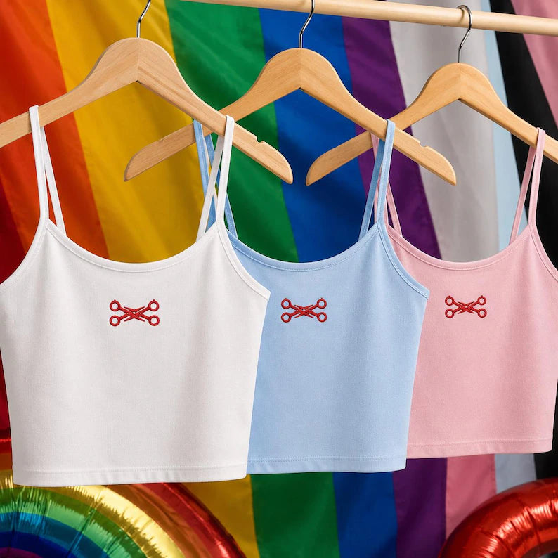 Scissors Embroidered Strap Top, Subtle Lesbian Pride Shirt, Funny Pride Month Top, Cute Queer Sapphic Scissoring Gift for Girlfriend