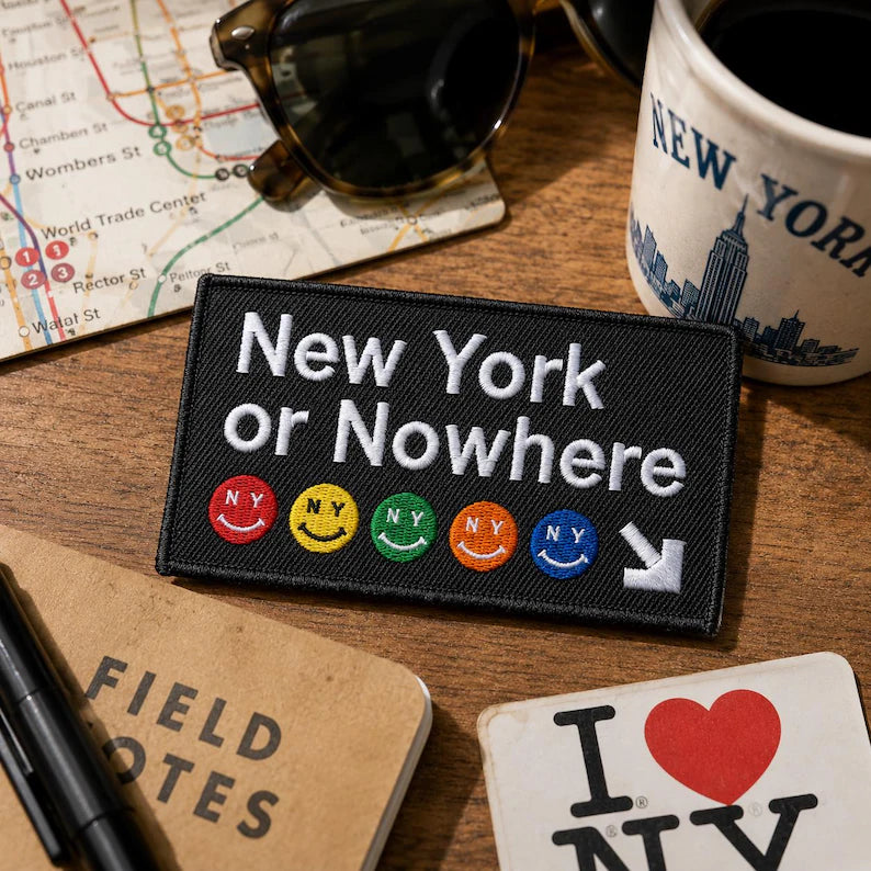 New York Or Nowhere Embroidered Patch, Vintage NYC Subway Sign Iron On Patch, Metro Smiley Badge, Big Apple Transit Jacket Backpack Gift