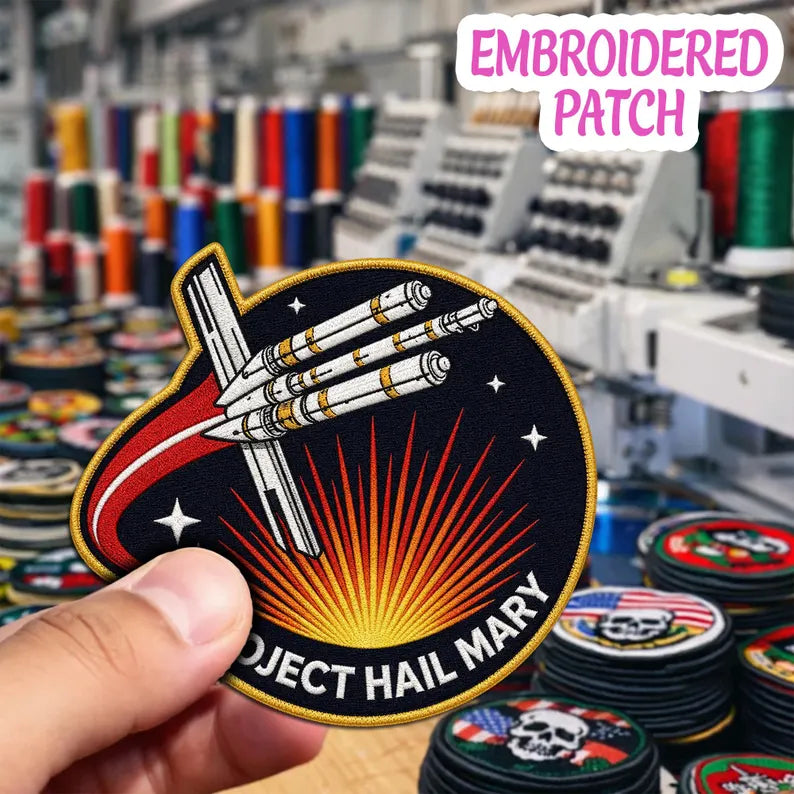 Project Hail Mary Embroidered Iron-On Patch, Sci-Fi Space Mission Badge, Astronomy Aerospace Apparel Detail