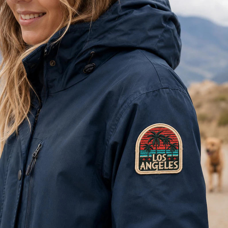 Vintage Los Angeles Embroidered Patch, Retro Sunset Palm Trees California Badge, West Coast Travel Souvenir, Denim Jacket DIY