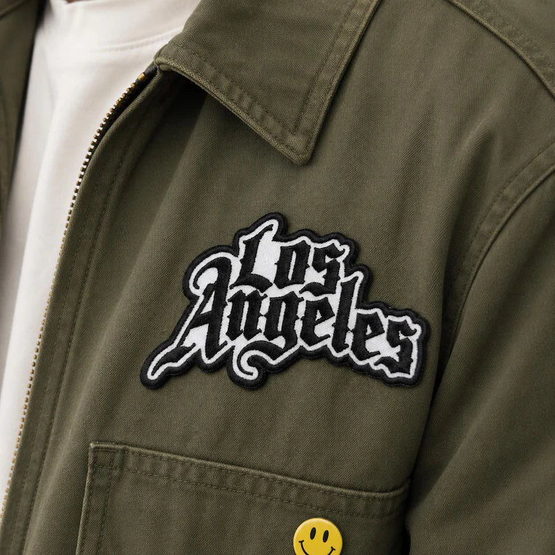 Los Angeles Patch, Old English Font Embroidered California Badge, Streetwear Iron On Patch, West Coast Travel Souvenir, Denim Jacket DIY