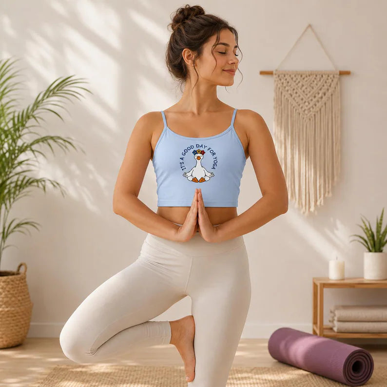 Funny Yoga Goose Strap Top, Namaste Silly Embroidered Crop Top, White Aesthetic Strappy Cami Tank ,Gift for Yoga Instructor Yogi