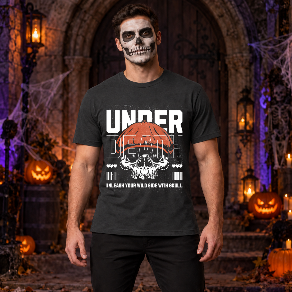 Under Death T-Shirt – Skull & Reaper Gothic Graphic Graphic Tee - Color: charcoal