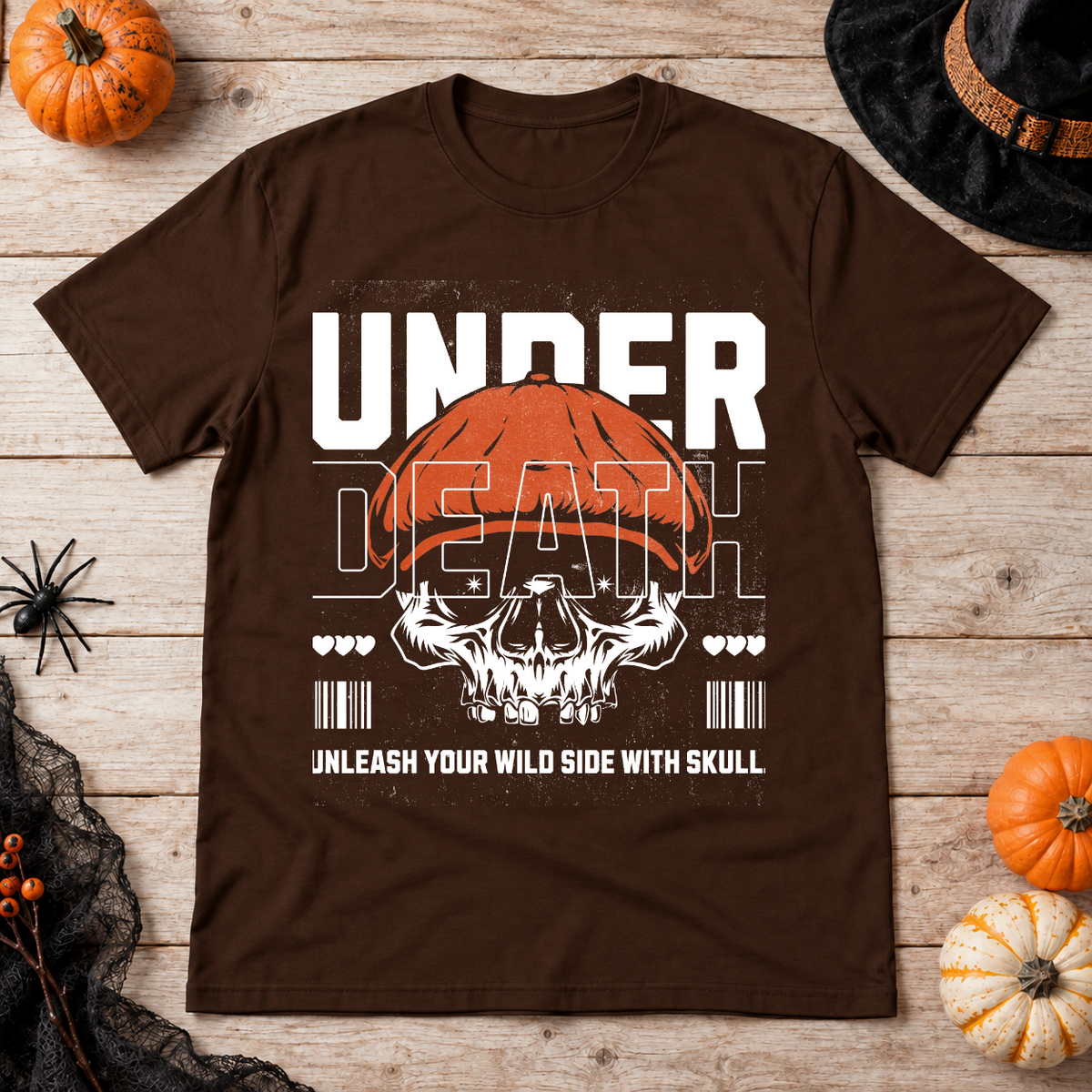 Under Death T-Shirt – Skull & Reaper Gothic Graphic Graphic Tee - Color: chocolate